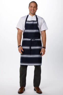 Chef Works Navy Butcher Stripe Bib Apron - BS