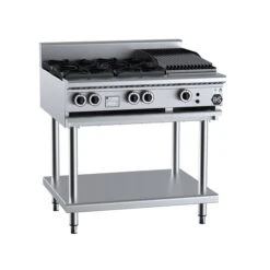 Anvil B+S Black BT-SB4-CBR3 Gas Combination Four Open Burners & 300mm Char Broiler On Stand
