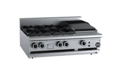 Anvil B+S Black BT-SB4-CBR3BM Gas Combination Four Open Burners & 300mm Char Broiler - Bench Mounted