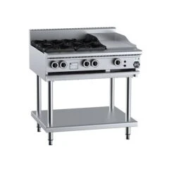 Anvil B+S Black BT-SB4-GRP3 Gas Combination Four Open Burners & 300mm Grill Plate On Stand