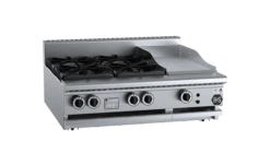 Anvil B+S Black BT-SB4-GRP3BM Gas Combination Four Open Burners & 300mm Grill Plate - Bench Mounted