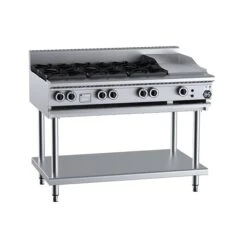 Anvil B+S Black BT-SB6-GRP3 Gas Combination Six Open Burners & 300mm Grill Plate On Stand