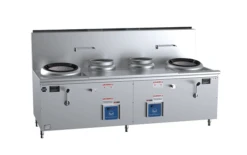 Anvil B+S Black CCF-HP2+2 Gas Double Hole Hi Pac Wok With Two Centre Pots And Prep Table