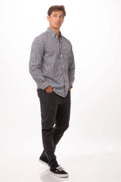 Chef Works Gingham Men's Black Dress Shirt -Best Kitchenware Store D500 BWC 2