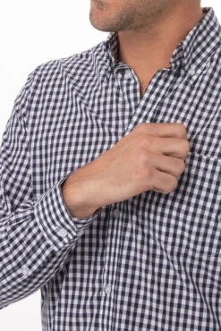 Chef Works Gingham Men's Navy Dress Shirt -Best Kitchenware Store D500 BWK 3