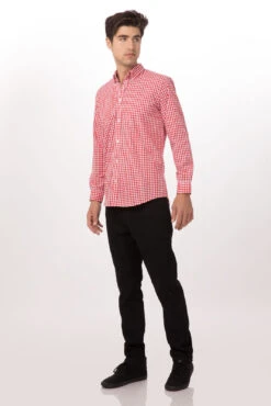 Chef Works Gingham Men's Red Dress Shirt -Best Kitchenware Store D500 WRC 2