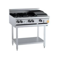 Anvil B+S K+ KBT-SB4-CBR3 Gas Combination Four Open Burners & 300mm Char Broiler On Leg Stand