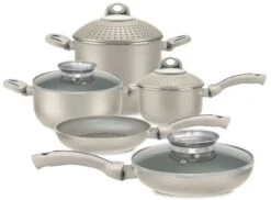 Pensofal 2 Frypans, PastasiBaby/Family, Saucepan, GlassLids - Pearl White (9pc Set)