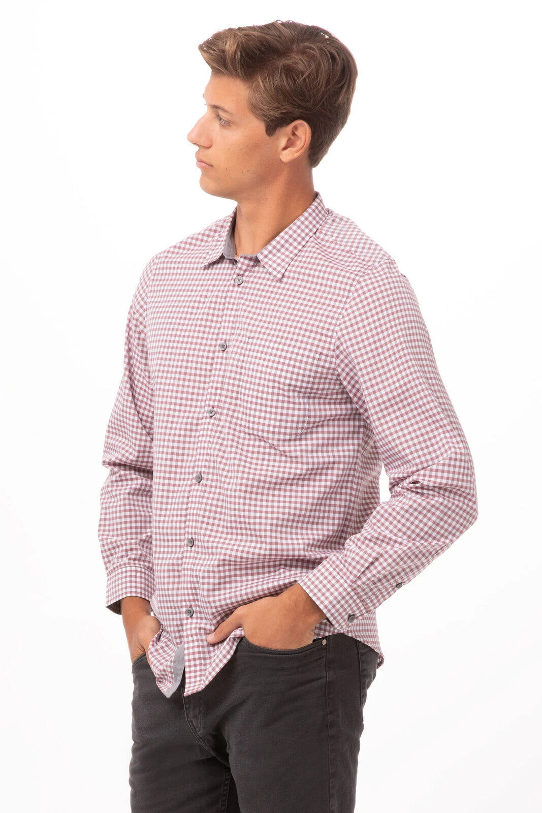 Chef Works Modern Gingham Long Sleeve Dress Shirt - SHC05 3 Chef Works Modern Gingham Long Sleeve Dress Shirt - SHC05