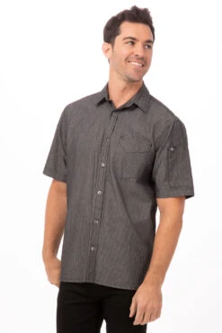 Chef Works Detroit Striped Short Sleeve Denim Shirt - SKS003