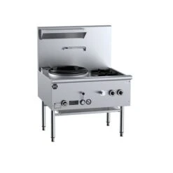Anvil B+S Black UFWWD-1SB2 Gas Single Hole Deluxe Waterless Wok Table With Two RHS Burners