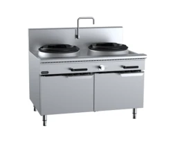 Anvil B+S Verro VUFWWD-2 Gas Two Hole Deluxe Waterless Wok Table - Cabinet Mounted